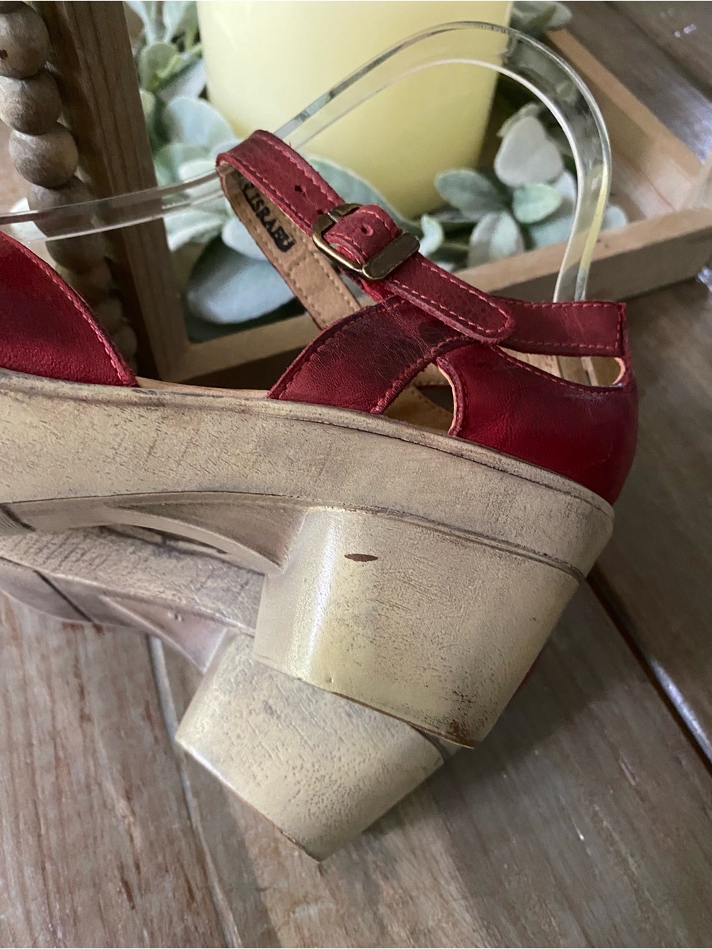 Jafa Boho Leather Platform Handmade Strappy Mary Jane Sandals Womens 38 Ruby Red - Picture 15 of 16
